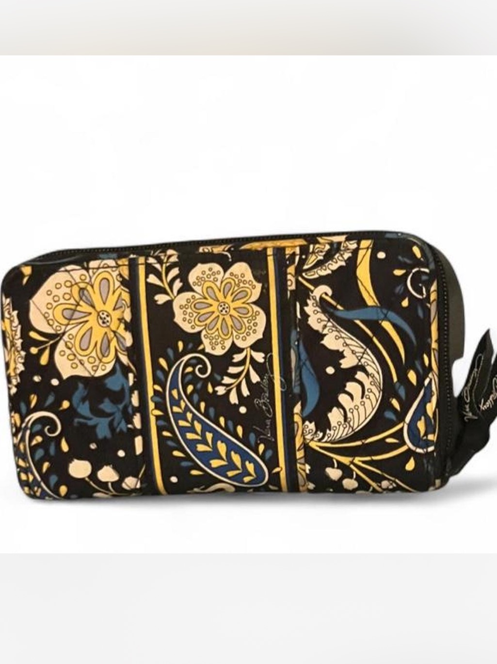 Vera Bradley Black, Yellow & Blue Large Quilted Zip Wallet